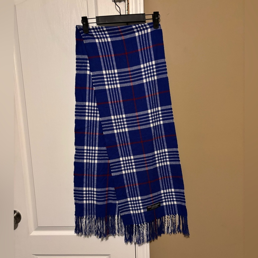 Men’s 100% CASHMERE  Blue and White Tartan Plaid Scarf Stripe Soft Design unisex